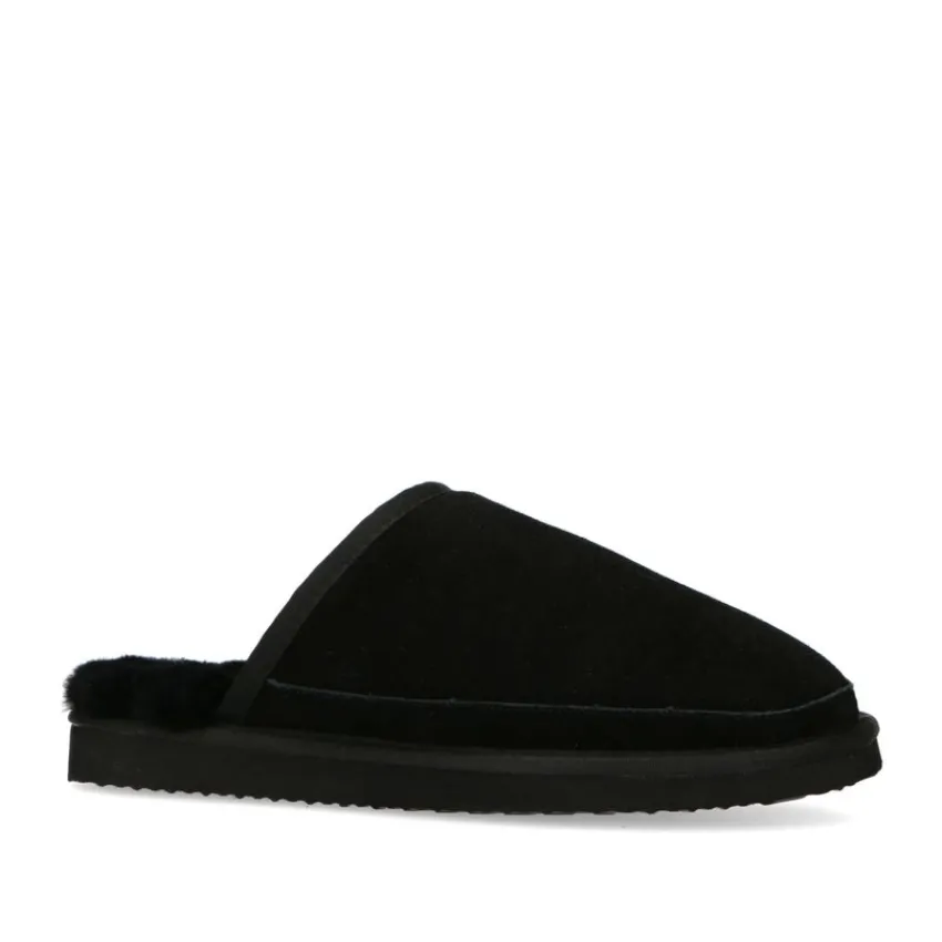 Manfield Zwarte suède pantoffels^Heren Pantoffels