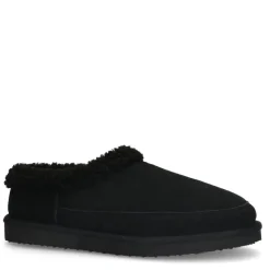 Manfield Zwarte suède pantoffels met imitatie wol^Heren Pantoffels