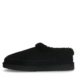 Manfield Zwarte suède pantoffels met imitatie wol^Heren Pantoffels