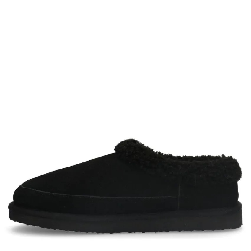 Manfield Zwarte suède pantoffels met imitatie wol^Heren Pantoffels
