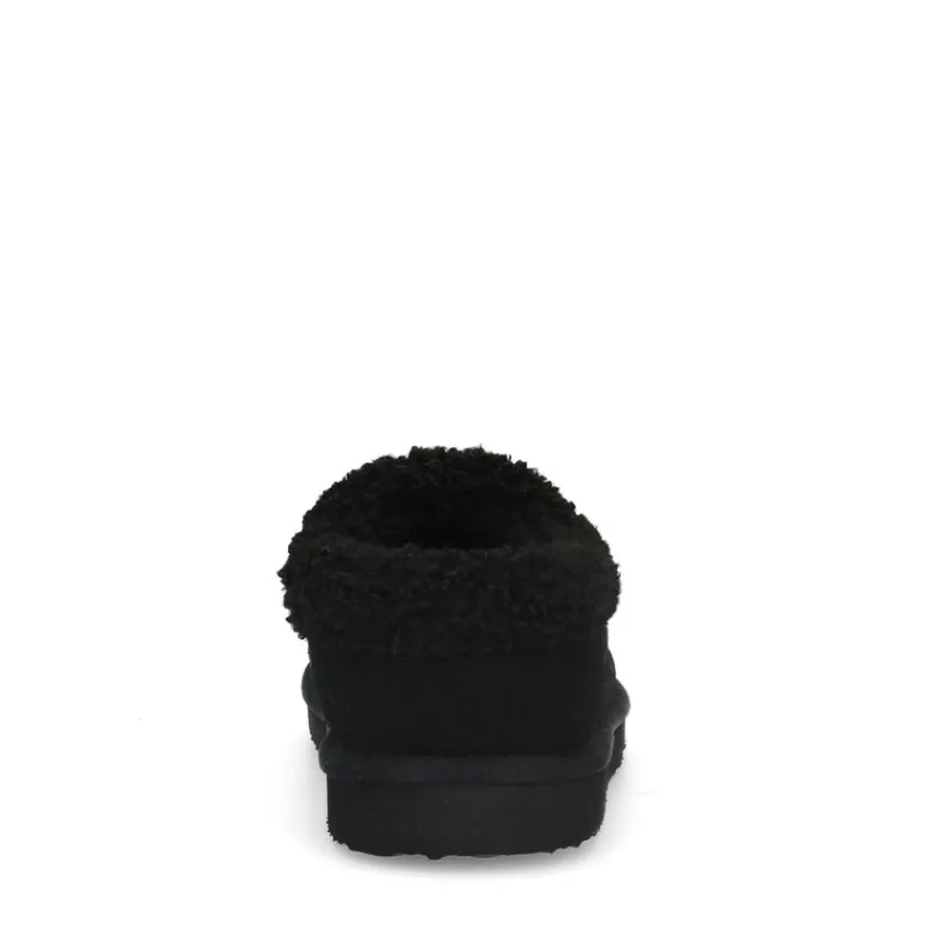 Manfield Zwarte suède pantoffels met imitatie wol^Heren Pantoffels