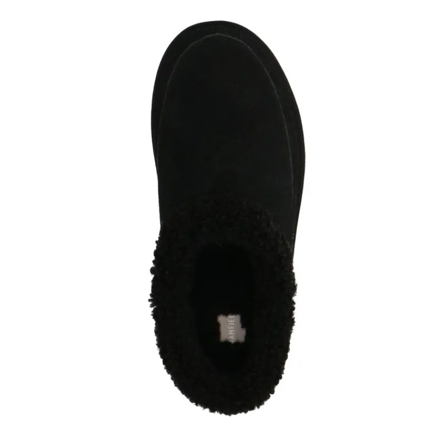 Manfield Zwarte suède pantoffels met imitatie wol^Heren Pantoffels