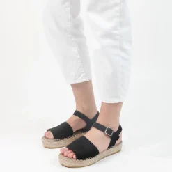 Manfield Zwarte suède sandalen met plateauzool^DAMES Espadrilles|Sandalen