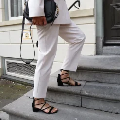 Manfield Zwarte suède sandalen met hak^DAMES Sandalen