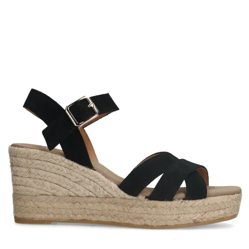 Manfield Zwarte suède sleehakken^DAMES Espadrilles|Sandalen