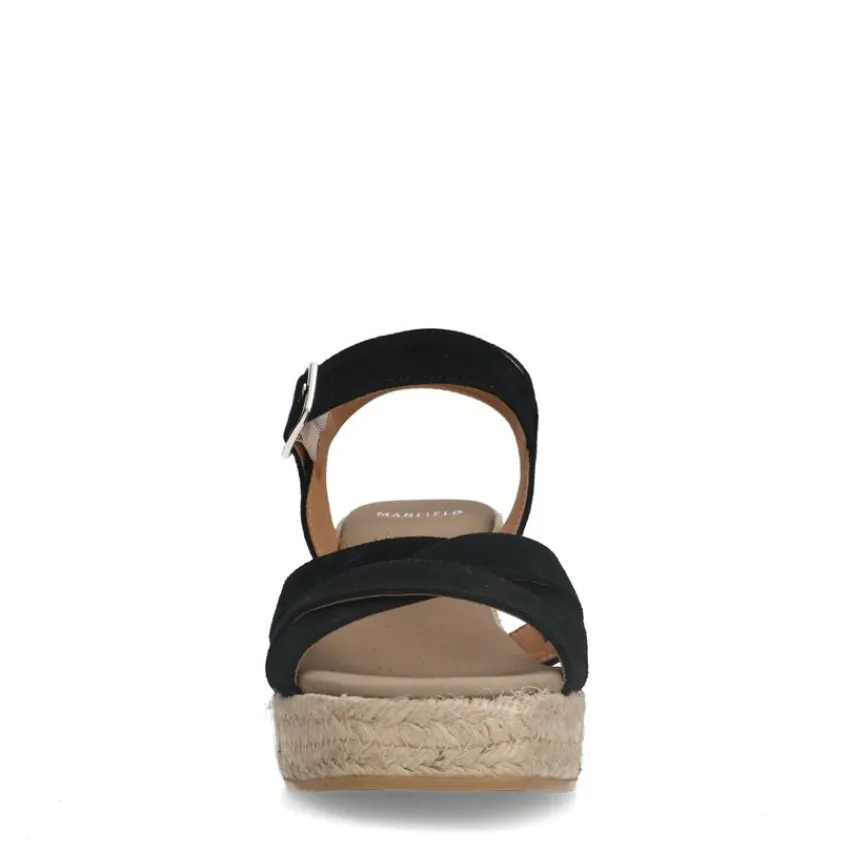 Manfield Zwarte suède sleehakken^DAMES Espadrilles|Sandalen