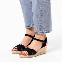 Manfield Zwarte suède sleehakken^DAMES Espadrilles|Sandalen
