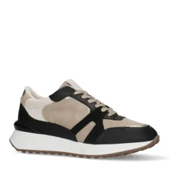 Manfield Zwarte suède sneakers met leren details^DAMES Sneakers