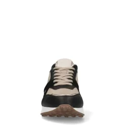 Manfield Zwarte suède sneakers met leren details^DAMES Sneakers