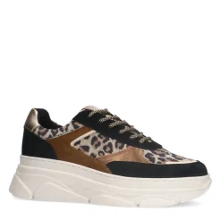 Manfield Zwarte suède sneakers met panterprint^DAMES Sneakers