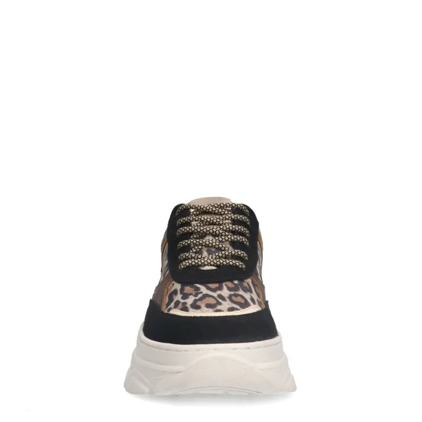 Manfield Zwarte suède sneakers met panterprint^DAMES Sneakers