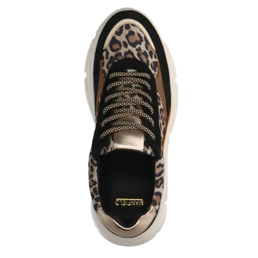 Manfield Zwarte suède sneakers met panterprint^DAMES Sneakers