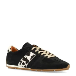 Manfield Zwarte suède sneakers met cow print detail^DAMES Sneakers