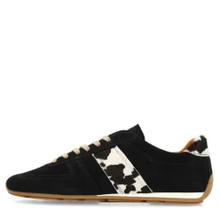 Manfield Zwarte suède sneakers met cow print detail^DAMES Sneakers