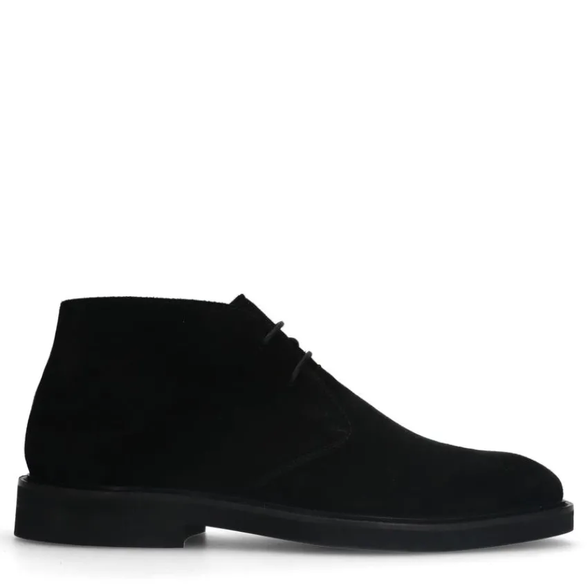 Manfield Zwarte suède veterboots^Heren Boots