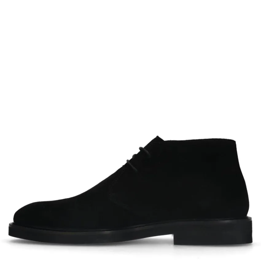 Manfield Zwarte suède veterboots^Heren Boots