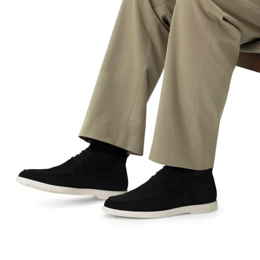 Manfield Zwarte suède veterboots^Heren Boots