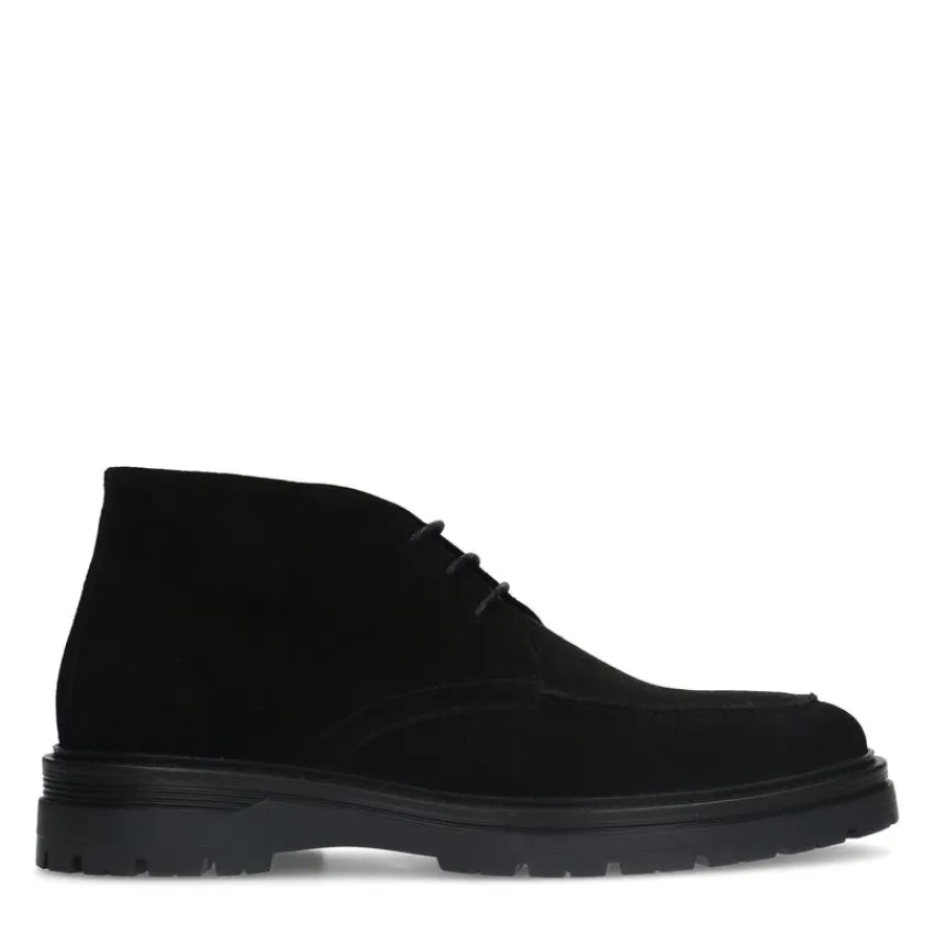 Manfield Zwarte suède veterboots^Heren Boots