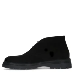 Manfield Zwarte suède veterboots^Heren Boots