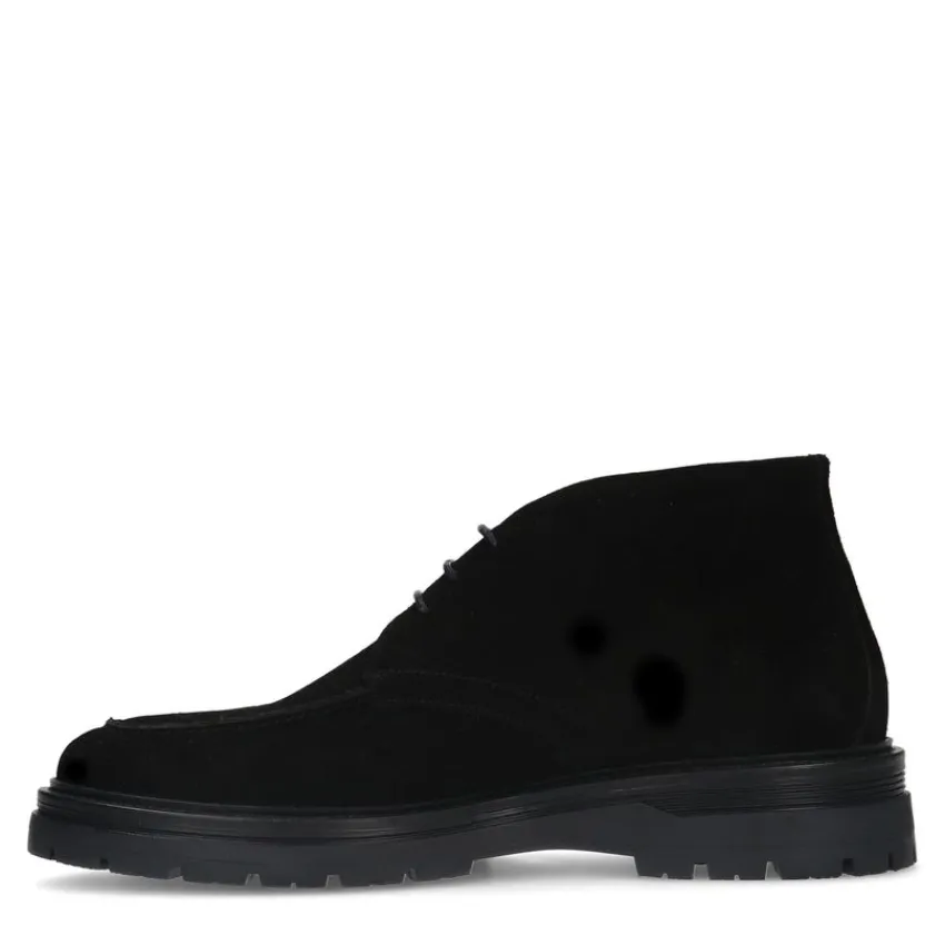 Manfield Zwarte suède veterboots^Heren Boots