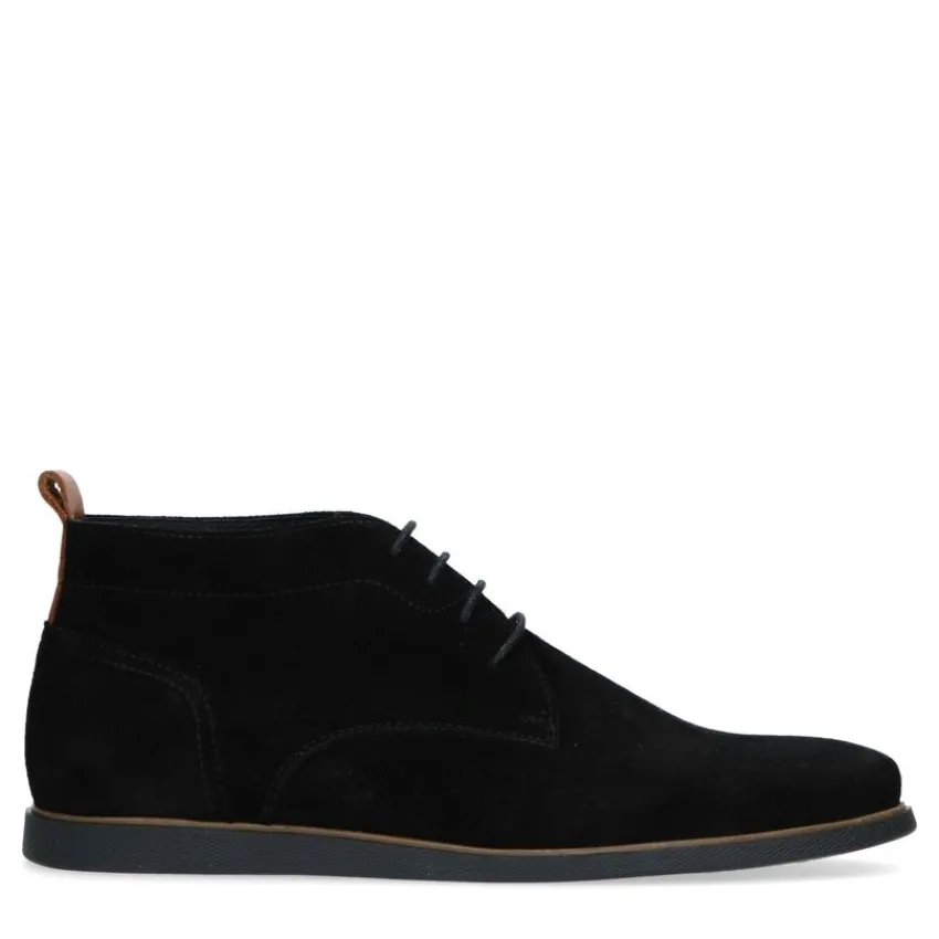 Manfield Zwarte suède veterboots^Heren Boots