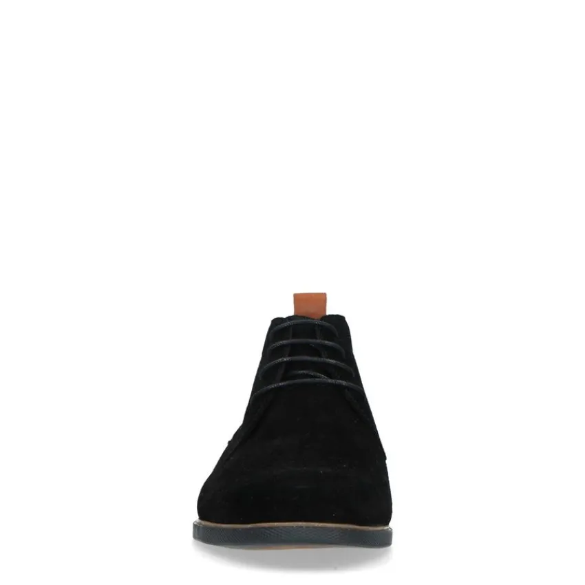 Manfield Zwarte suède veterboots^Heren Boots