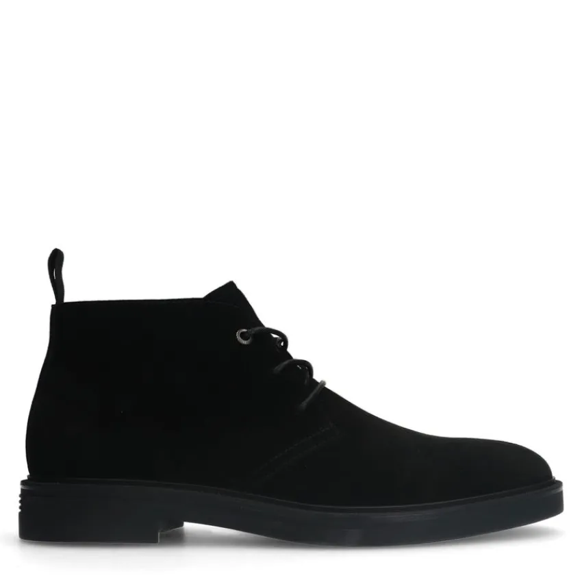 Manfield Zwarte suède veterboots^Heren Boots