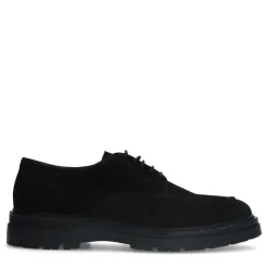 Manfield Zwarte suède veterschoenen^Heren Veterschoenen