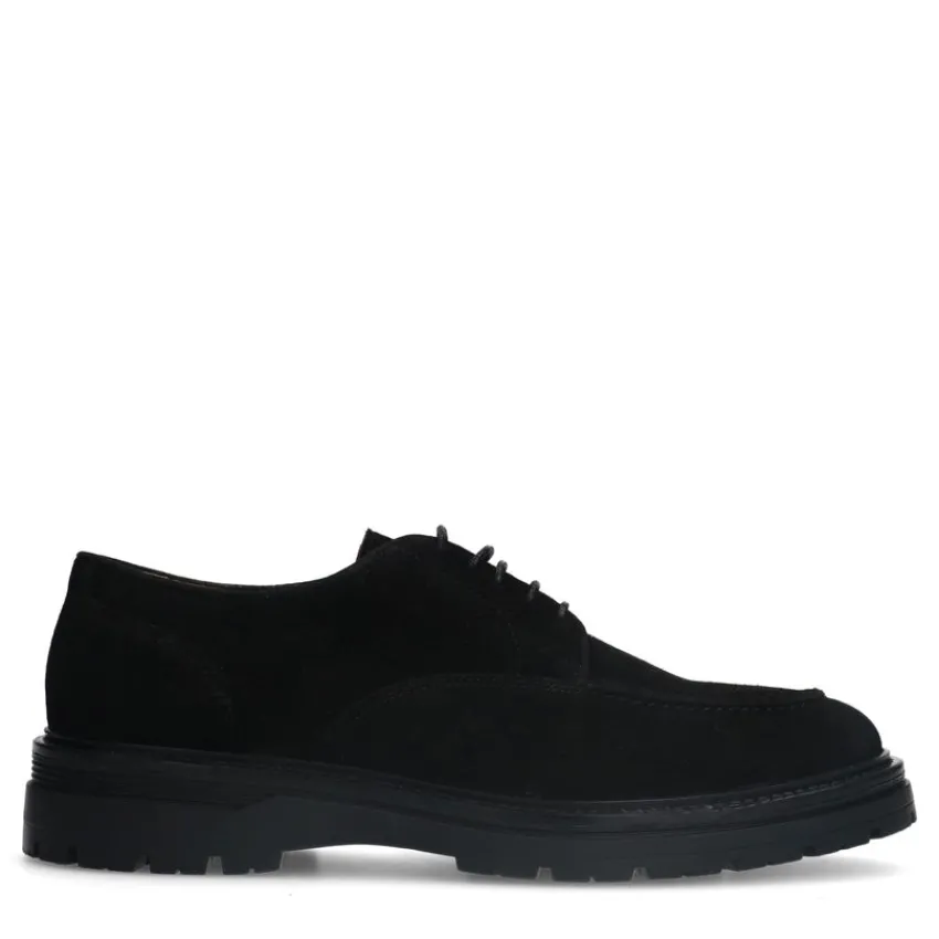 Manfield Zwarte suède veterschoenen^Heren Veterschoenen