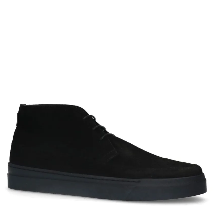 Manfield Zwarte suède veterschoenen^Heren Veterschoenen