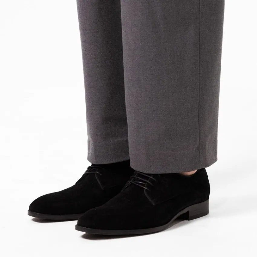 Manfield Zwarte suède veterschoenen^Heren Veterschoenen