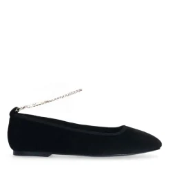 Manfield Zwarte velours ballerina's met strass enkelbandje^DAMES Loafers