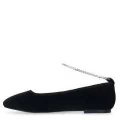 Manfield Zwarte velours ballerina's met strass enkelbandje^DAMES Loafers